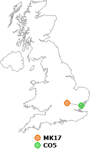 map showing distance between MK17 and CO5