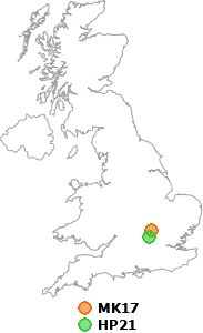 map showing distance between MK17 and HP21