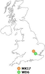 map showing distance between MK17 and WD6