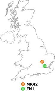 map showing distance between MK42 and EN1