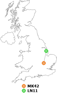 map showing distance between MK42 and LN11