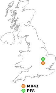 map showing distance between MK42 and PE8