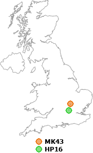 map showing distance between MK43 and HP16