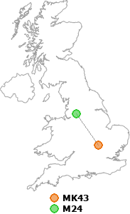 map showing distance between MK43 and M24
