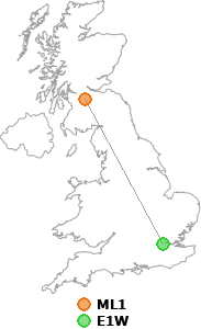 map showing distance between ML1 and E1W