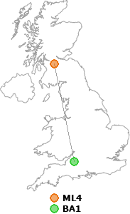map showing distance between ML4 and BA1