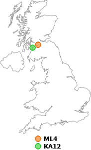 map showing distance between ML4 and KA12