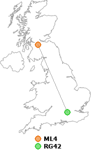 map showing distance between ML4 and RG42