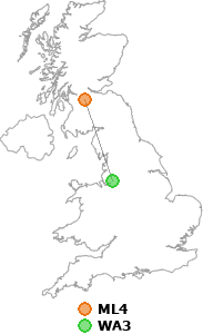 map showing distance between ML4 and WA3