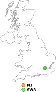 map showing distance between N1 and SW3
