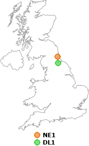 map showing distance between NE1 and DL1