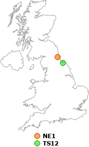 map showing distance between NE1 and TS12