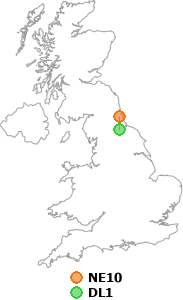 map showing distance between NE10 and DL1