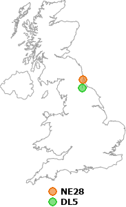 map showing distance between NE28 and DL5