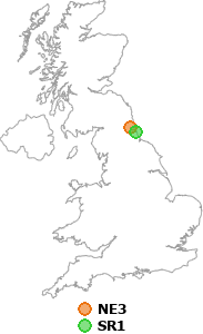 map showing distance between NE3 and SR1