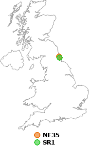 map showing distance between NE35 and SR1