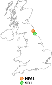 map showing distance between NE61 and SR1