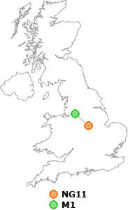 map showing distance between NG11 and M1