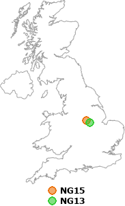 map showing distance between NG15 and NG13