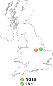 map showing distance between NG16 and LN4