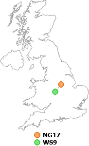 map showing distance between NG17 and WS9