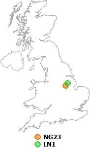 map showing distance between NG23 and LN1