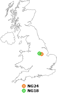 map showing distance between NG24 and NG18