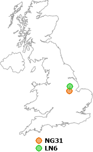 map showing distance between NG31 and LN6