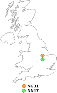 map showing distance between NG31 and NN17