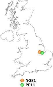 map showing distance between NG31 and PE11
