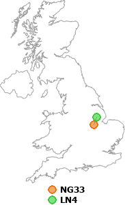map showing distance between NG33 and LN4