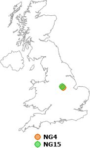 map showing distance between NG4 and NG15