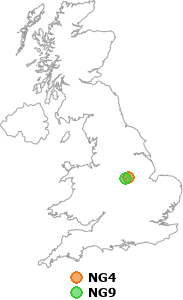 map showing distance between NG4 and NG9
