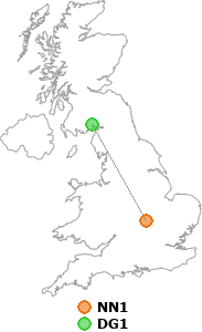 map showing distance between NN1 and DG1