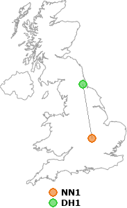 map showing distance between NN1 and DH1