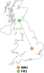 map showing distance between NN1 and FK1