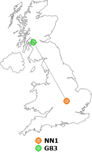 map showing distance between NN1 and G83