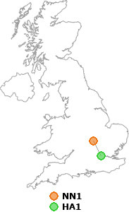 map showing distance between NN1 and HA1
