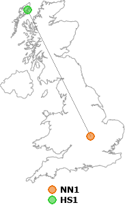 map showing distance between NN1 and HS1