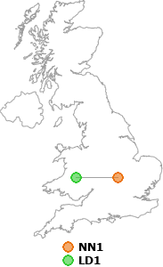 map showing distance between NN1 and LD1