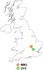 map showing distance between NN1 and LU1