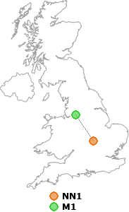 map showing distance between NN1 and M1