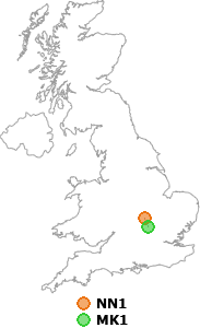 map showing distance between NN1 and MK1