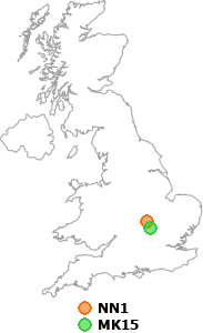map showing distance between NN1 and MK15