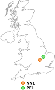 map showing distance between NN1 and PE1