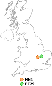map showing distance between NN1 and PE29