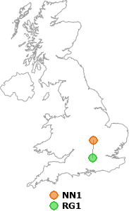 map showing distance between NN1 and RG1