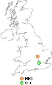 map showing distance between NN1 and SL1