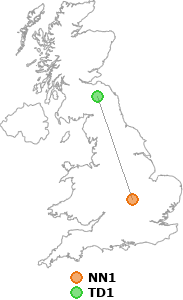 map showing distance between NN1 and TD1