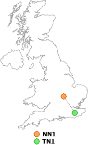 map showing distance between NN1 and TN1